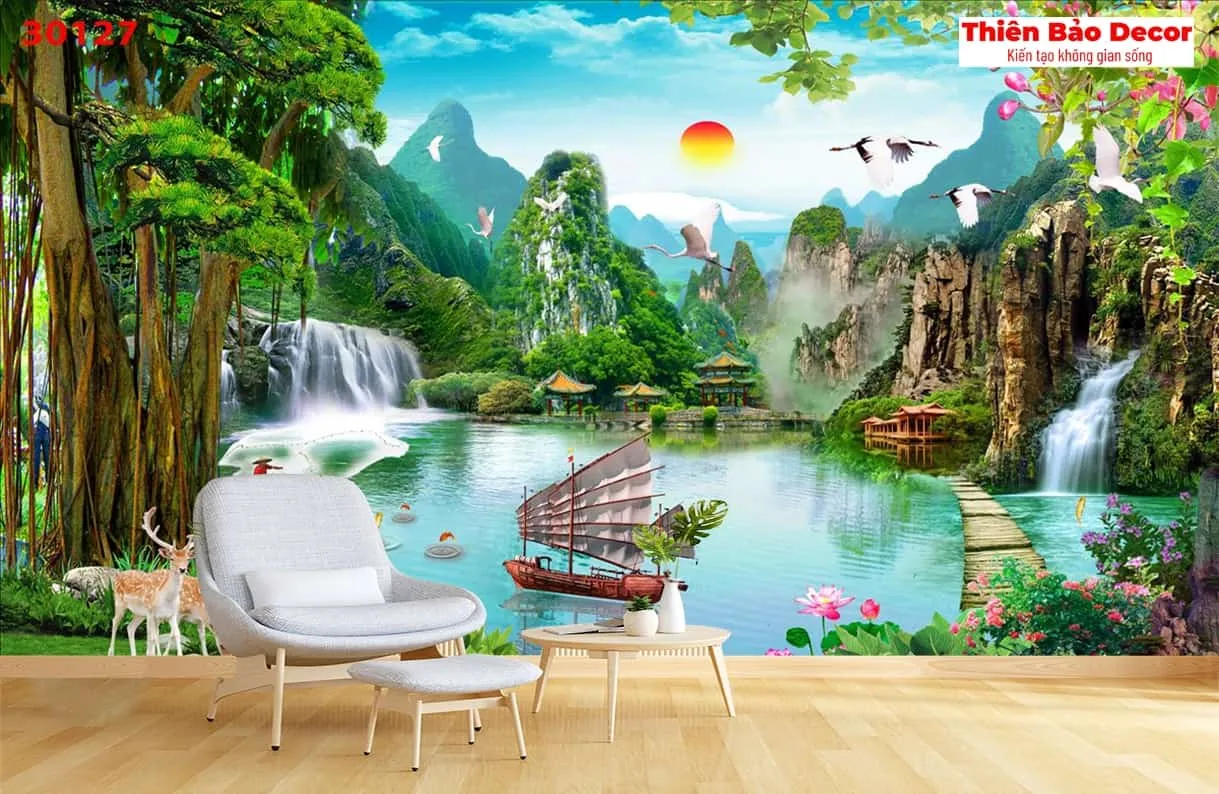 Tranh dán tường sơn thủy hữu tình